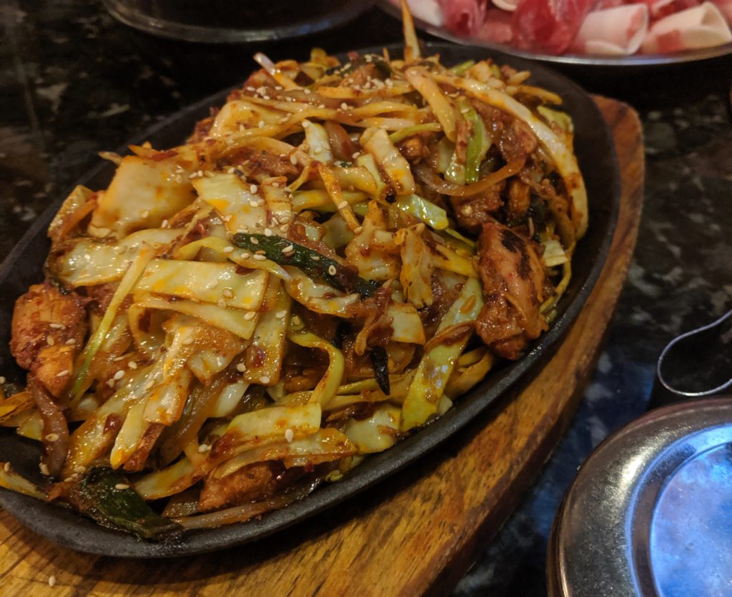 spicy stir fried chicken at gogi korean bbq by fartley farms