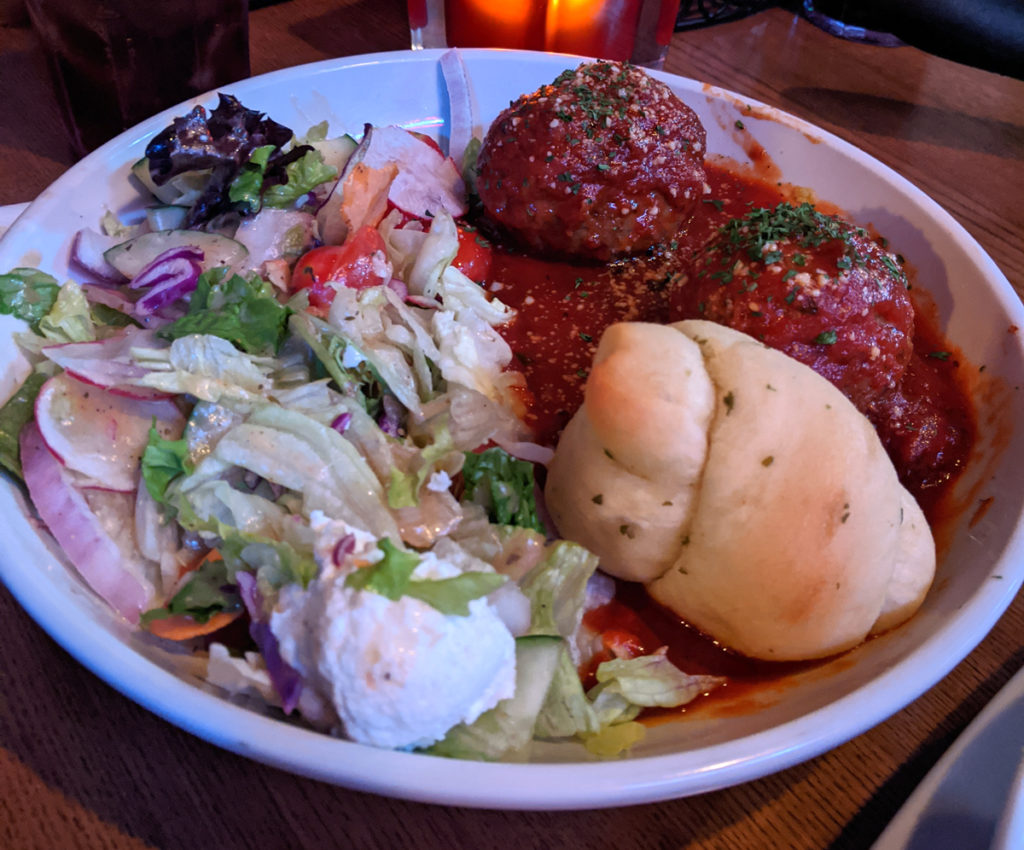 meatball salad at beer barrel by fartley farms