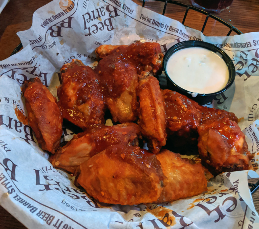 beer barrel nuclear hot sauce wings by fartley farms
