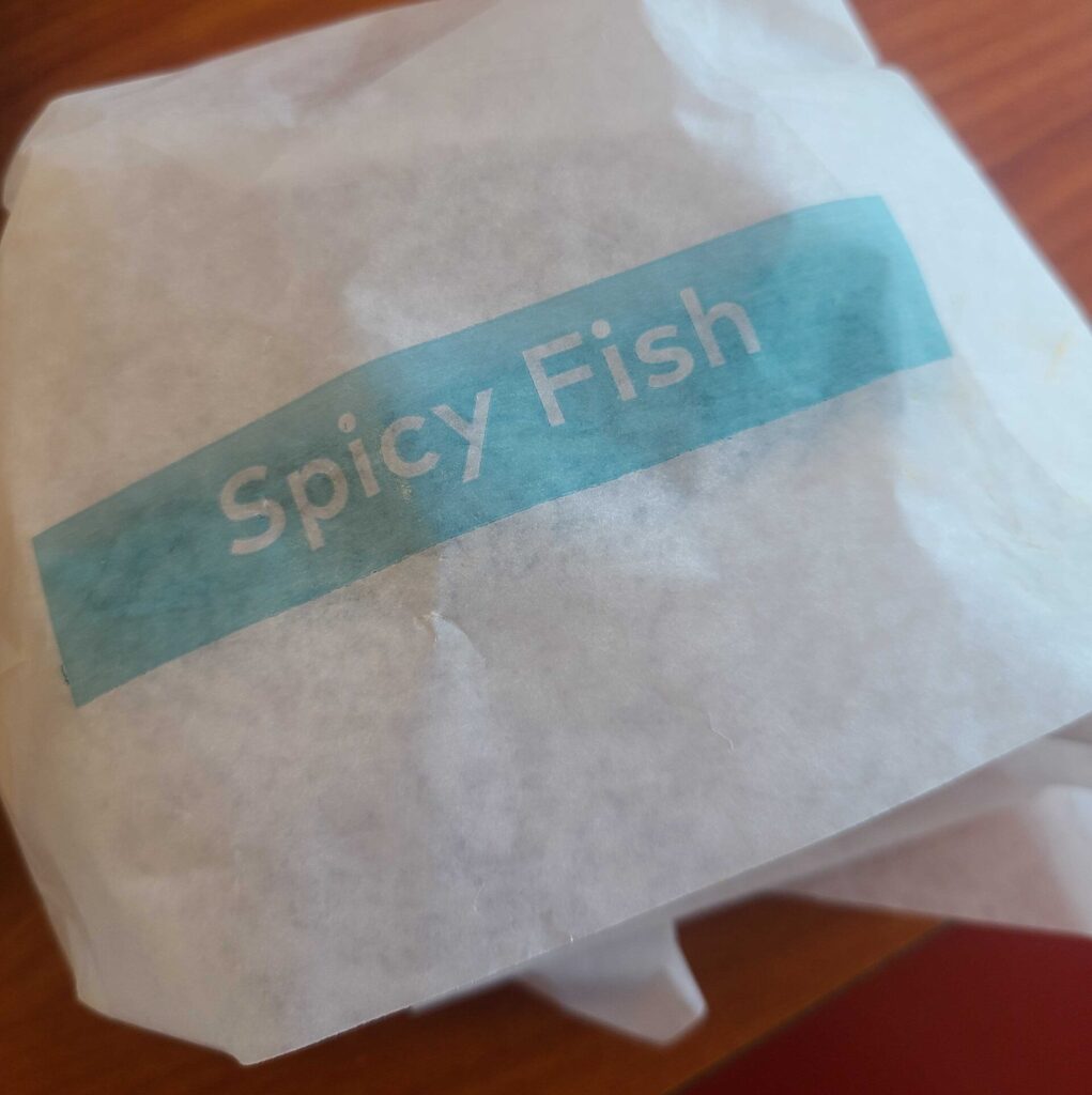 arby's spicy fish sandwich in wrapper